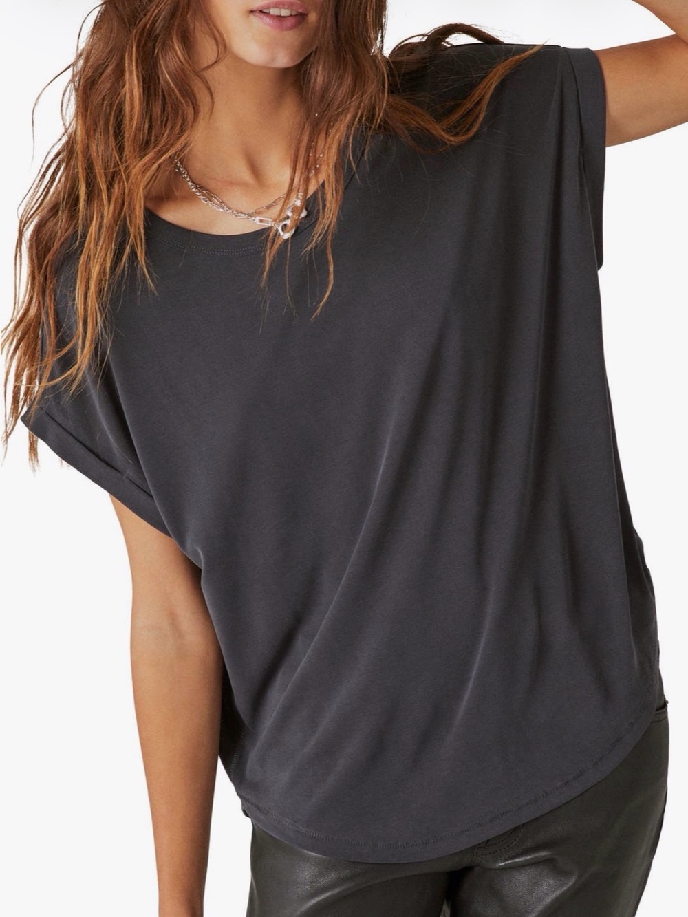 Lucky Brand Sandwash Dolman Tee Black Modal Top M